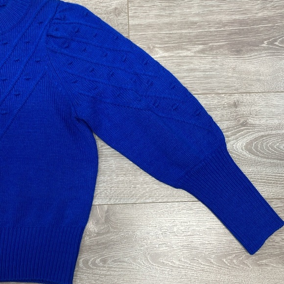 NWOT Cliche Bright Blue Crewneck Cable Knit Sweater Puff Sleeves XS - Picture 5 of 16